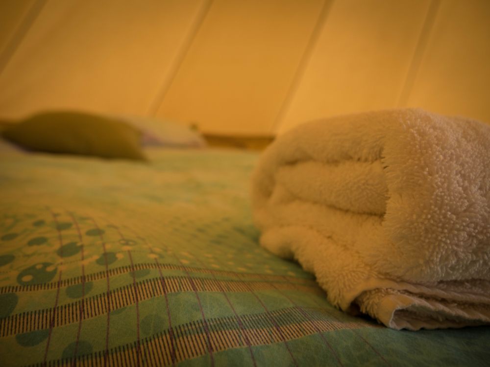 Glamping bell tents in a row