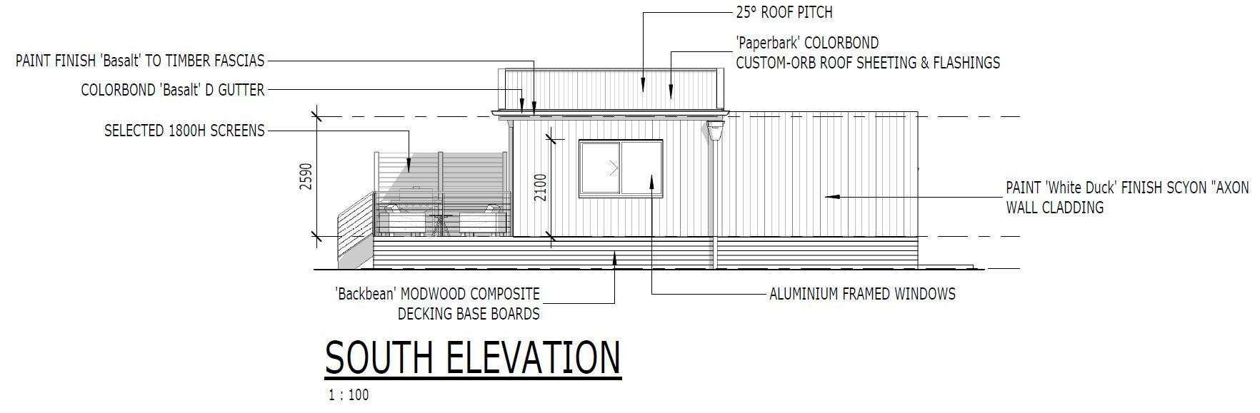 South elevation of the new cabins
