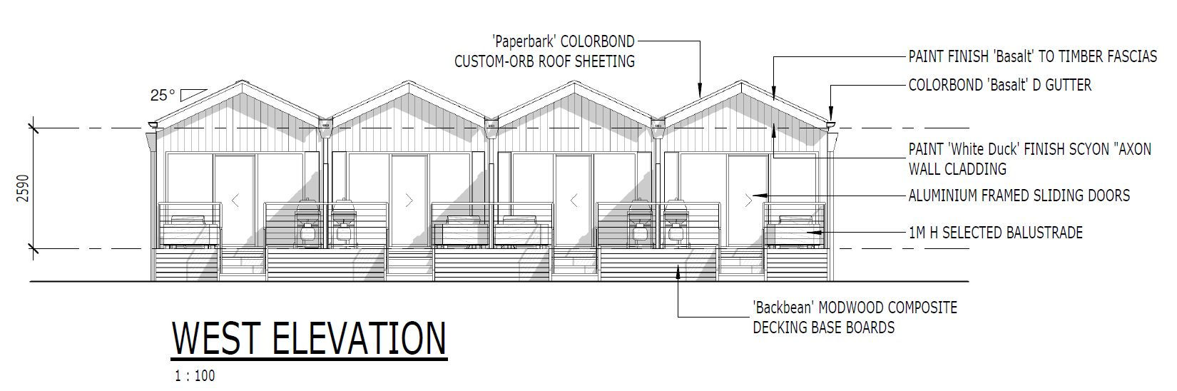 West elevation of the new cabins