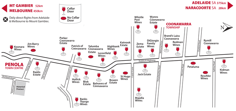 Flashing map of coonawarra wine region