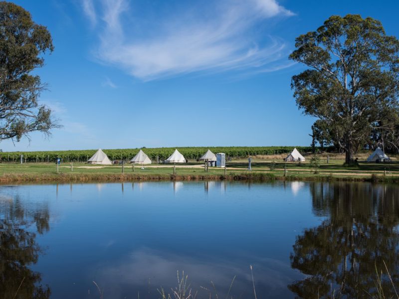 Glamping bell tents in a row